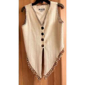 B.A.D Vintage Chevron-Knit Western Bohemian Festival Asymmetrical Beaded Vest S
